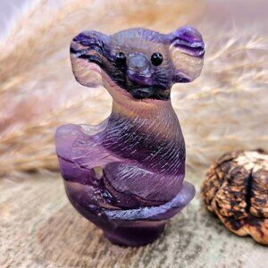Nature Rainbow Fluorite Hand Carved  2.5"Koala Figure